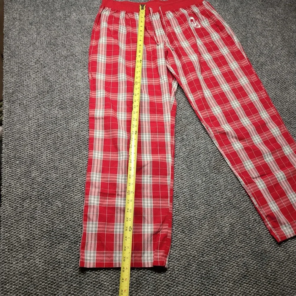 Oklahoma  Women's Pajama Pants Red Plaid Flannel Cotton Waist Size XL Rhinestone